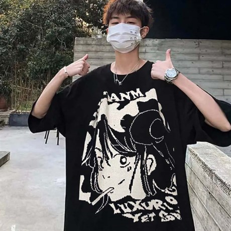Anime Smoking Girl Siyah (Unisex) T-shirt