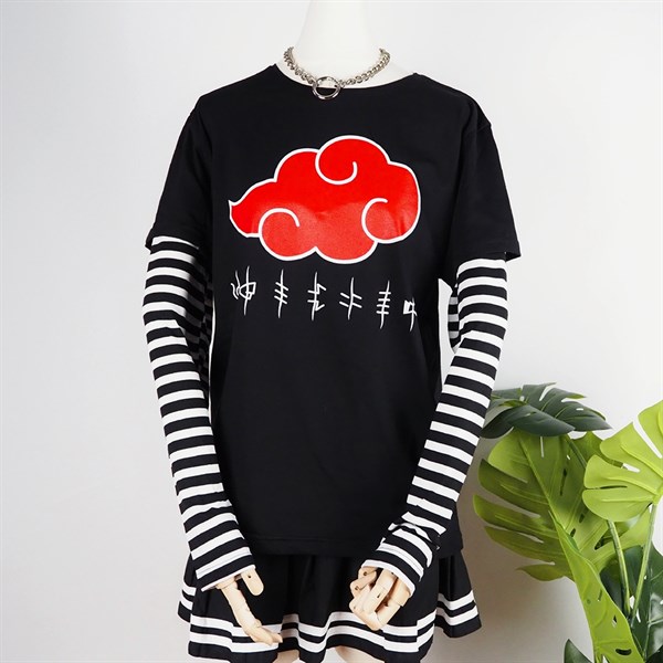 Naruto Shippuden: Akatsuki Clouds Çizgili Kollu Unisex T-shirt