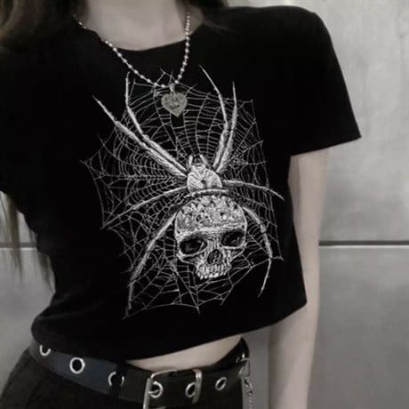 Spider Skull Siyah Crop T-shirt