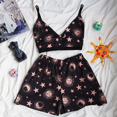 Ay & Güneş Siyah Pijama Takımı