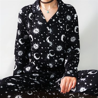 Ay ve Güneş Siyah Unisex Pijama Takımı