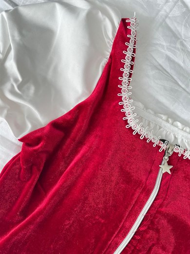 Beyaz Poplin Victorian Bluz Kırmızı