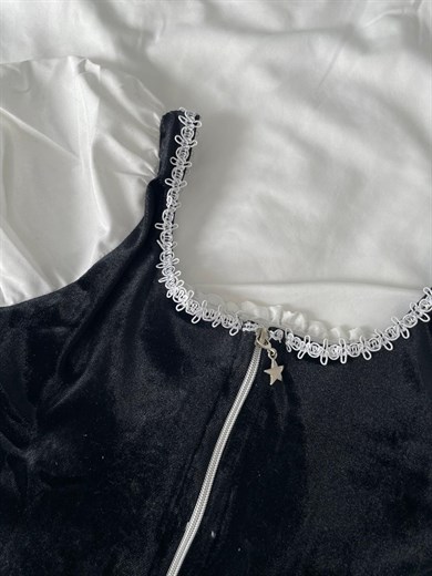 Beyaz Poplin Victorian Bluz Siyah