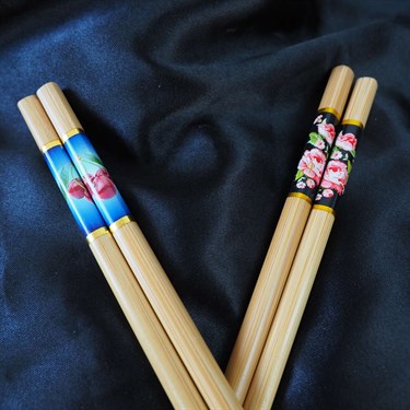 Kiraz ve Japon Çiçeği Desenli Bambu Chopstick 2'li