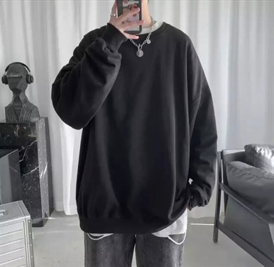 Oversize Düz Siyah (Unisex) Uzun Kollu Sweatshirt