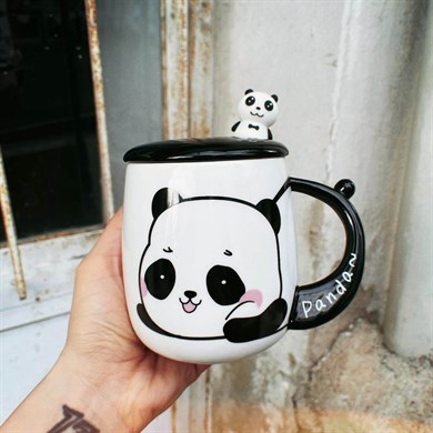 Panda Tasarımlı Kaşıklı Kupa Bardak 1