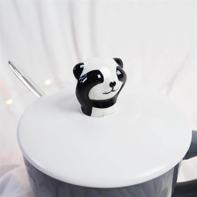 Panda Tasarımlı Kaşıklı Kupa Bardak  Büyük Boy