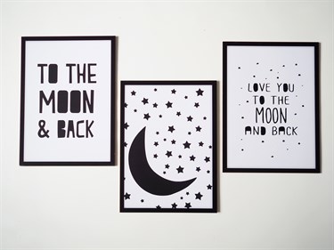 The Moon & Back 3'lü Ahşap Tablo Seti