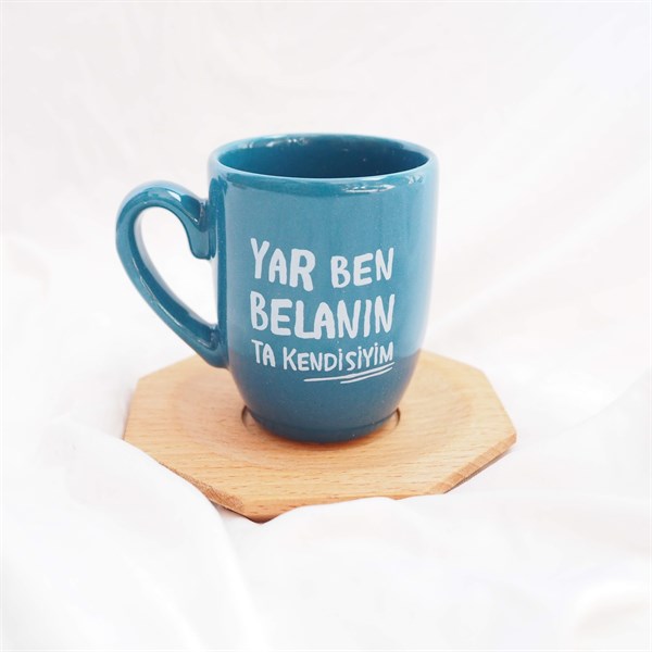 Yar Ben Belanın Ta Kendisiyim Petrol Yeşili Parlak Türk Kahvesi Fincanı